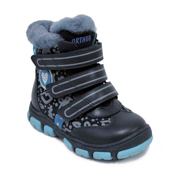 Полусапожки ортопедические Ортобум с мехом для девочек 63055-01 синие с сердечками
